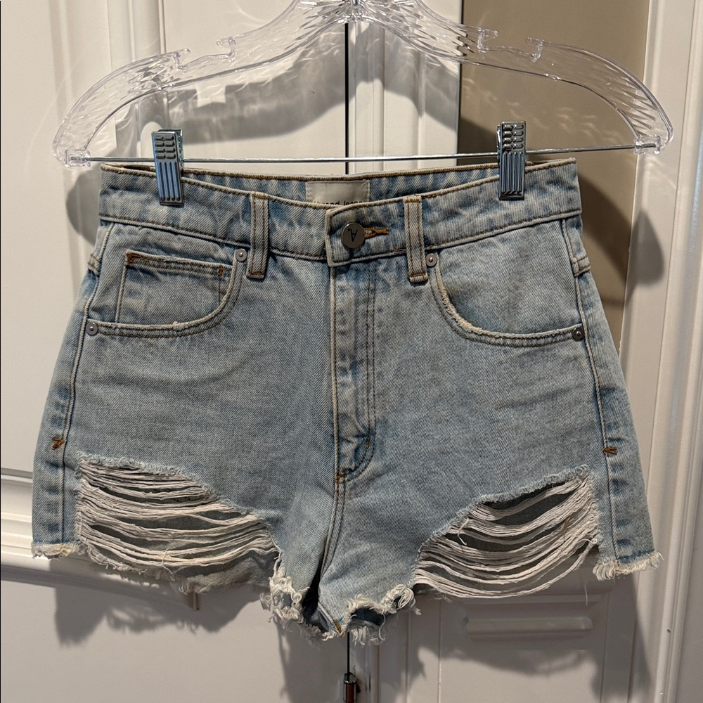 Abrand Light Wash Distressed Denim Shorts